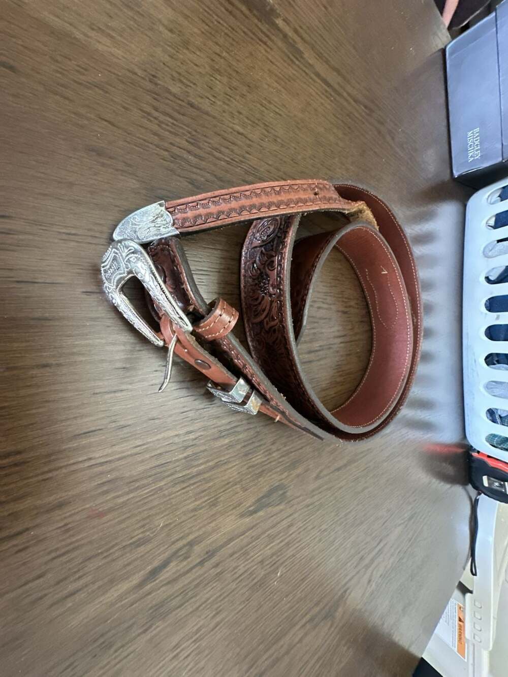 Nocona Men's Brown Western Floral Tooled Leather Ranger Belt Size 40